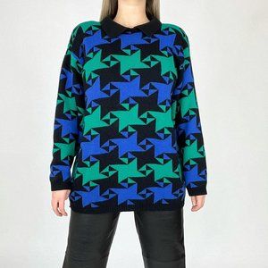 Vintage large print collared knit sweater! 🔥